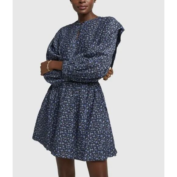 Apiece Apart Olga Mini Dress in Leafy Floral Black - Picture 1 of 7